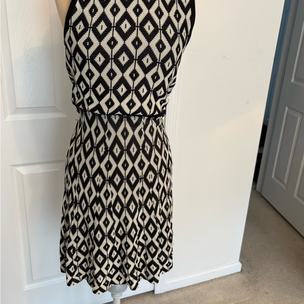 Trina Turk Black and Cream Diamond Pattern Midi Dress